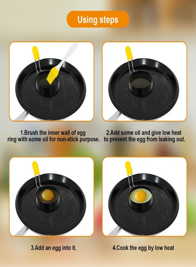 Obsoorth 4 PCS Egg Ring,Stainless Steel Non-stick Egg Rings for Frying Eggs, Round Egg Cooker Ring Molds with Anti-scald Silicone Handle, Egg Mold for Breakfast Sandwiches with Oil Brush - Image 5